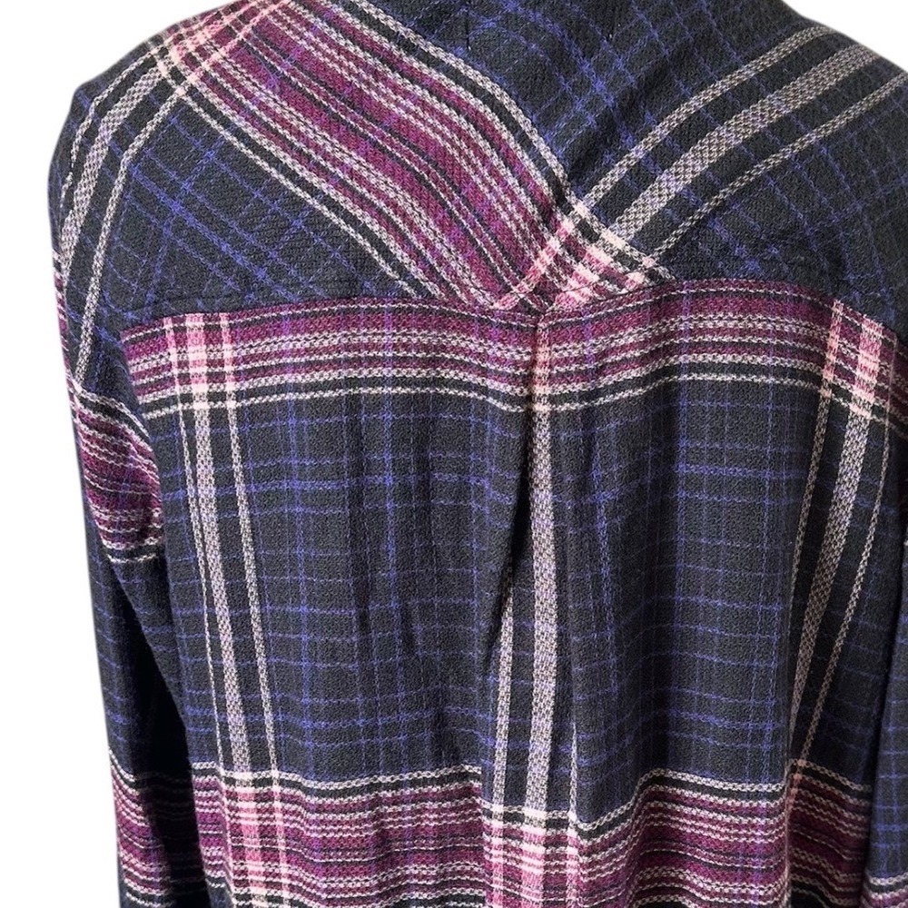 Cloth & Stone Plaid Tunic Dress Women Large Navy Blue Purple V-Neck Tie - Picture 4 of 8